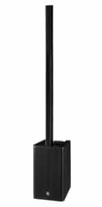 Schwarzer Lautsprecher mit schlankem Turmdesign