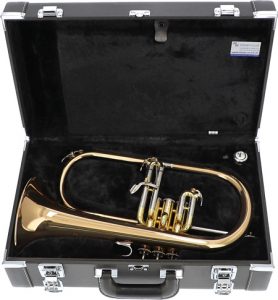 Messingflügelhorn in schwarzem Koffer
