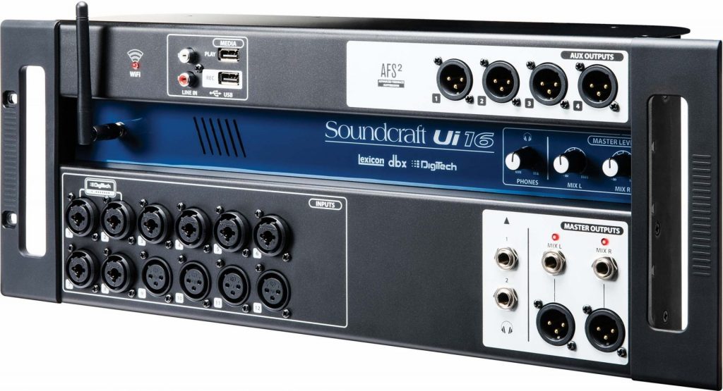 Soundcraft Mischpult mit Anschlüssen und Reglern