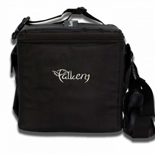 Schwarze Tragetasche mit "Falkeny" Logo