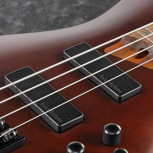 E-Bass Nahaufnahme mit Bartolini Tonabnehmern.