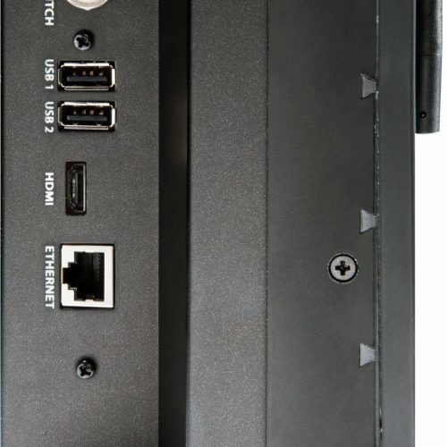 Seitenansicht von Audioschnittstelle mit Anschlüssen.
