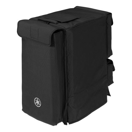 Schwarze Tasche mit Logo, verschlossen, seitlicher Blick.